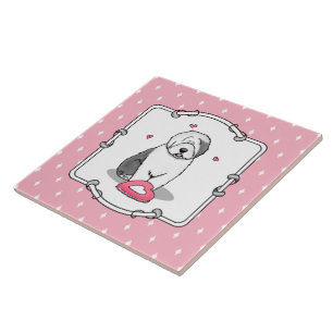 Rosa Valentine Alte englische Schafhunde Hund Grau Fliese