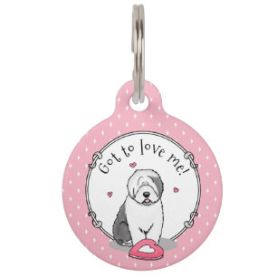 Rosa Valentine Alte englische Schafhunde Hund Grau Haustiermarke
