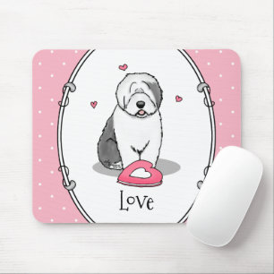Rosa Valentine Alte englische Schafhunde Hund Grau Mousepad