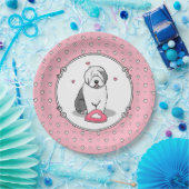 Rosa Valentine Alte englische Schafhunde Hund Grau Pappteller (Party)