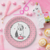 Rosa Valentine Alte englische Schafhunde Hund Grau Pappteller (Party)