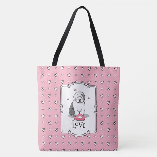 Rosa Valentine Alte englische Schafhunde Hund Grau Tasche (Vorderseite)
