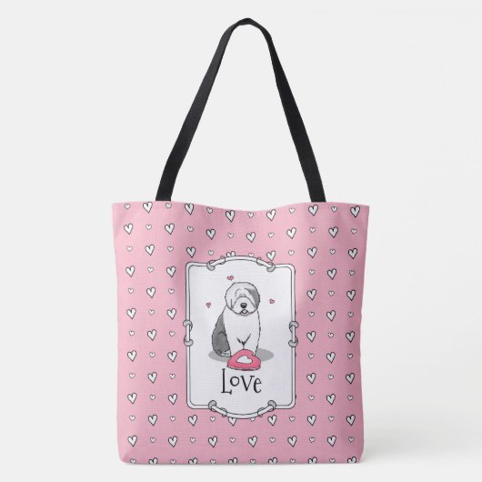 Rosa Valentine Alte englische Schafhunde Hund Grau Tasche (Rückseite)