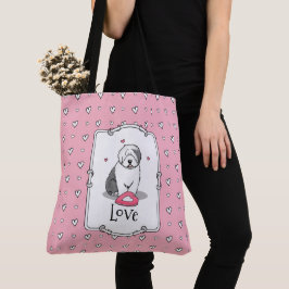 Rosa Valentine Alte englische Schafhunde Hund Grau Tasche