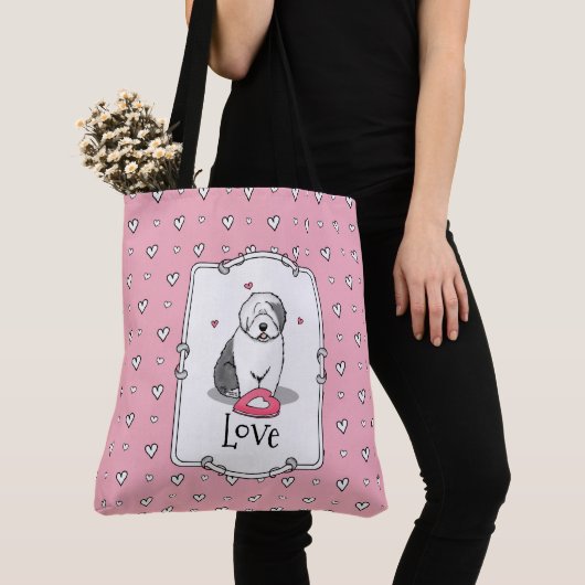 Rosa Valentine Alte englische Schafhunde Hund Grau Tasche (Von Nahem)