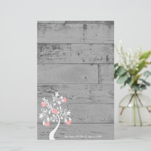 Rosa Valentine Hearts Tree Personalisiert Statione Briefpapier (Stehend Vorderseite)