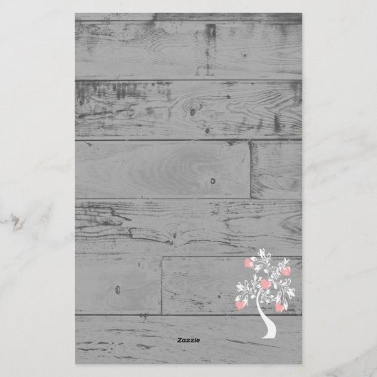 Rosa Valentine Hearts Tree Personalisiert Statione Briefpapier (Rückseite)