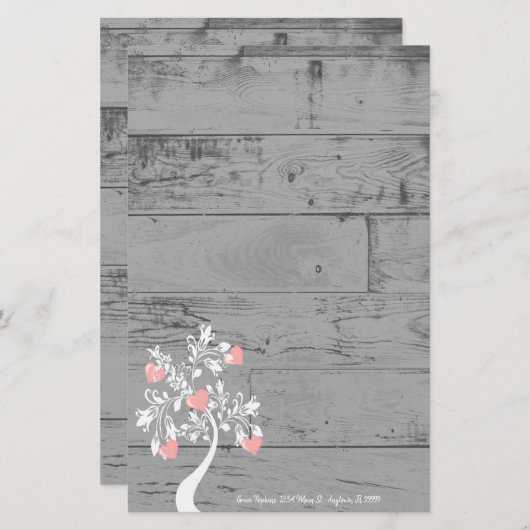 Rosa Valentine Hearts Tree Personalisiert Statione Briefpapier (Vorne/Hinten)