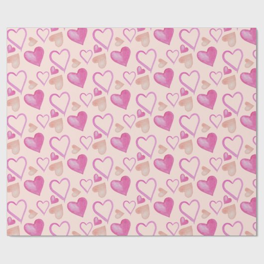 Rosa Valentinherz Wasserfarbe Handgestrichen Geschenkpapier (Flach)