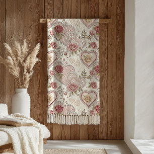 Rosa Valentinsgruß Vintage-Herzen & Rosen-Geschenk Fleecedecke