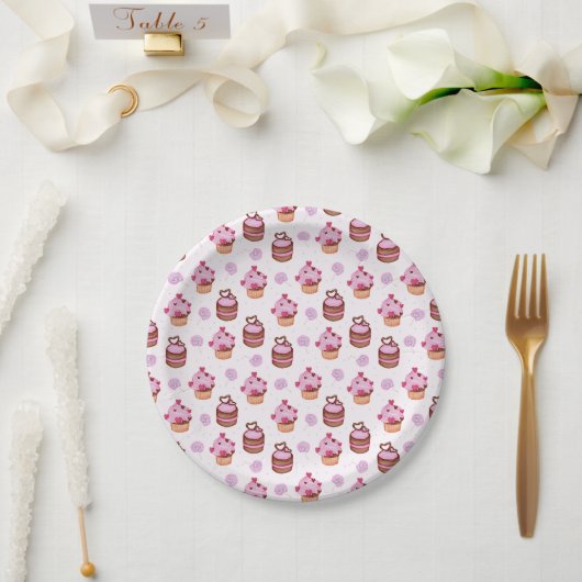 Rosa Valentinstag-Cupcake Pappteller (Hochzeit)