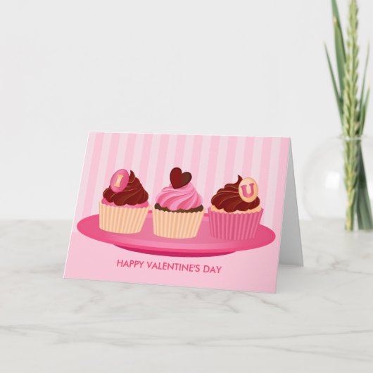 Rosa Valentinstag Cupcakes Feiertagskarte (Vorderseite)