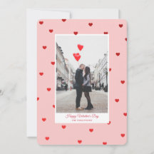 Rosa Valentinstag-Fotokarte mit roten Herzen