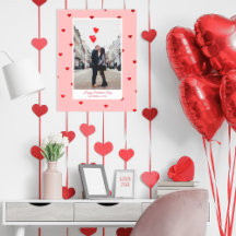 Rosa Valentinstag-Fotoposter mit roten Herzen