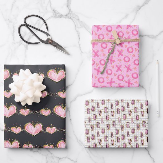 Rosa Valentinstag Geschenkpapier Set (Vorderseite)