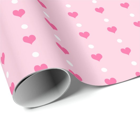 Rosa Valentinstag Herz-und Punktmuster Geschenkpapier (Rolleneckpunkt)
