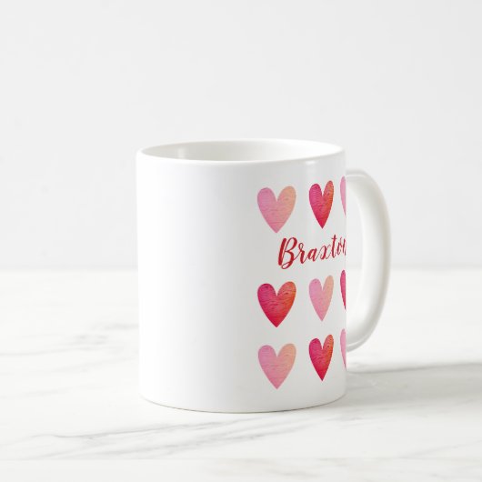 Rosa Valentinstag Herzmuster Kaffeetasse (VorderseiteRechts)