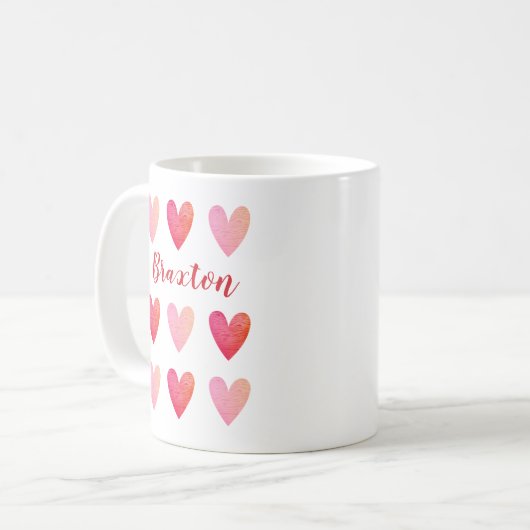 Rosa Valentinstag Herzmuster Kaffeetasse (Vorderseite Links)