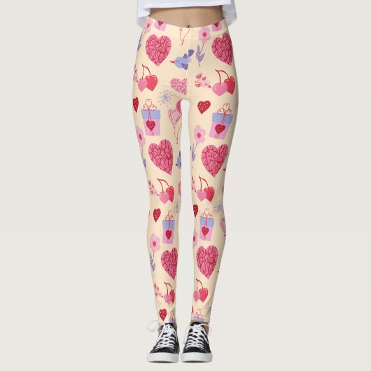 Rosa Valentinstag-Icon-Muster Leggings (Vorderseite)