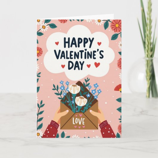 Rosa Valentinstag-Illustrationskarte Karte (Vorderseite)