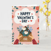 Rosa Valentinstag-Illustrationskarte Karte (Gelbe Blume)