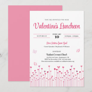 Rosa Valentinstag-Kirchen-Lunch-Herzblumen Einladung