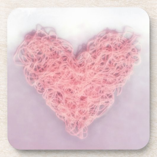 Rosa Valentinstag Wollgarn Strickherz Getränkeuntersetzer (Vorderseite)