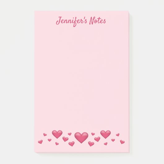 Rosa Valentintagsherzen und benutzerdefinierter Te Post-it Klebezettel (Vorderseite)