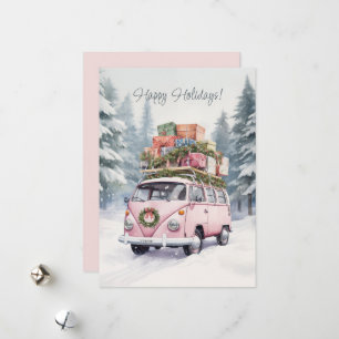 Rosa Vanagon Flach Weihnachtskarte Feiertagskarte