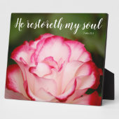 Rosa Variegierte Rose Psalm 23:3 Schrift Fotoplatte (Seite)