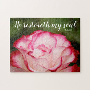 Rosa Variegierte Rose Psalm 23:3 Schrift Puzzle