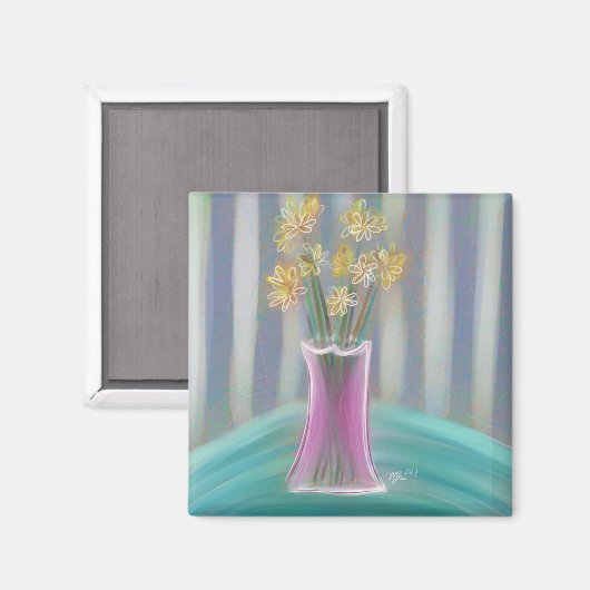 Rosa Vase Bouquet Originelle Kunst Magnet (Vorderseite/Rückseite)