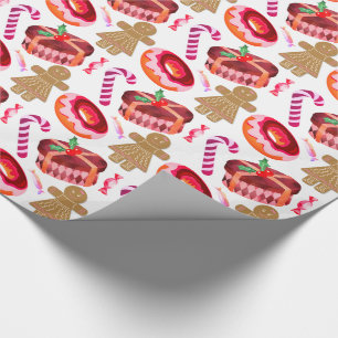 Rosa verglaste Donuts Zuckerstangen Lebkuchenmädch Geschenkpapier