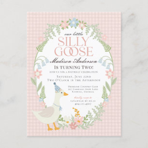 Rosa verrückte Gans Floral Gingham Geburtstagsfeie Postkarte