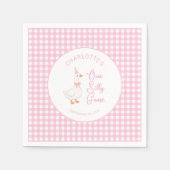 Rosa verrückte Gans Gingham Rustikale erste Geburt Serviette (Vorderseite)