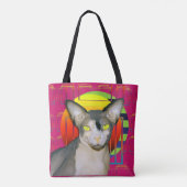 Rosa verrückte Katzen-Entwurf Sphynx Katze und Tasche (Rückseite)