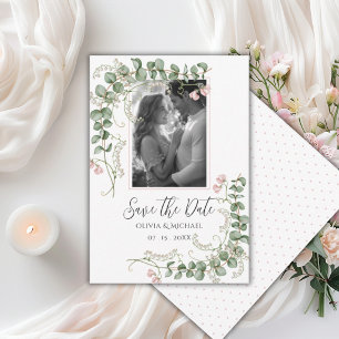 Rosa verspielte Blumen-Foto im Vintage-Stil Save The Date