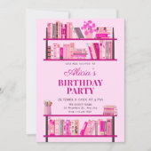 Rosa verspielte Bücher Geburtstag Einladung (Vorderseite)
