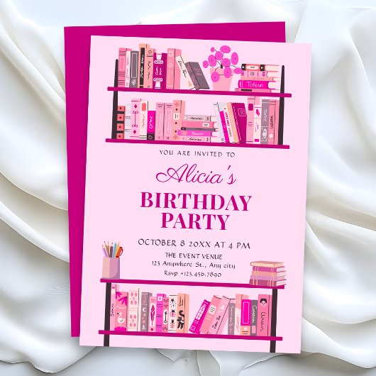 Rosa verspielte Bücher Geburtstag Einladung