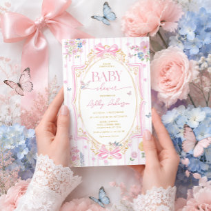 Rosa verspieltes florales Mädchen-Baby-Shower Einladung