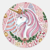 Rosa verzaubert Einhorn Weihnachten Runder Aufkleber (Vorderseite)