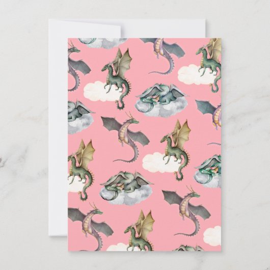 Rosa verzauberter Walddrache Geburtstag Einladung (Rückseite)