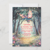 Rosa verzauberter Walddrache Geburtstag Einladung (Vorderseite)