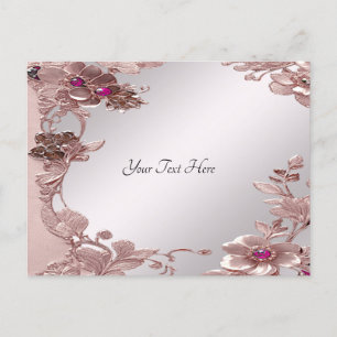 Rosa verzierte Blumenpostkarte Postkarte