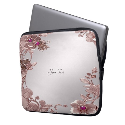 Rosa Verzierte Blumenschlacke Laptopschutzhülle (Vorderseite Links)