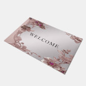 Rosa Verzierte Blütenmatte Fußmatte (Schrägansicht)