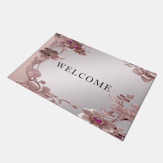 Rosa Verzierte Blütenmatte Fußmatte (Schrägansicht)