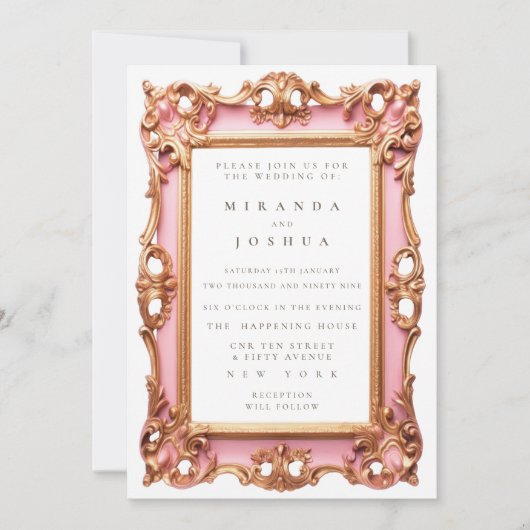 Rosa Verzierte Filigree Blühte Rahmen Einladung (Vorderseite)