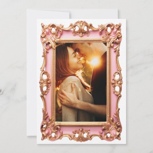 Rosa Verzierte Filigree Blühte Rahmen Einladung (Rückseite)