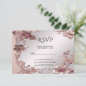 Rosa Verzierte florale RSVP Karte (Stehend Vorderseite)